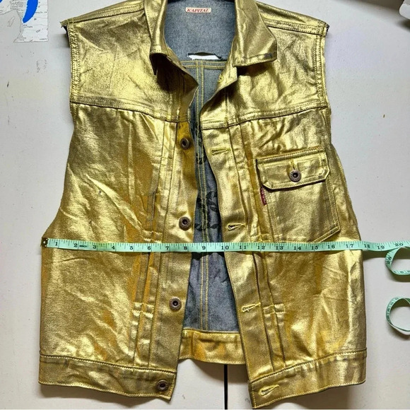 Kapital Foil Denim Vest Jacket metallic Gold Size 0 - Picture 11 of 17